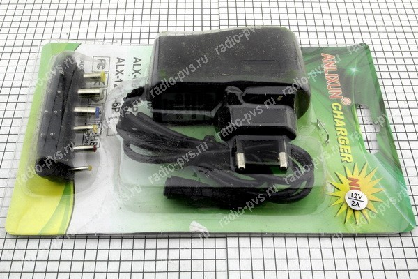 Блок питания импульсный 12V 2A 24Вт  (в розетку, гнездо с 6 насадк штек. питания)