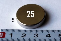 Магнит неодимовый диск 25*8мм, удерж. 13,2кг, 1шт