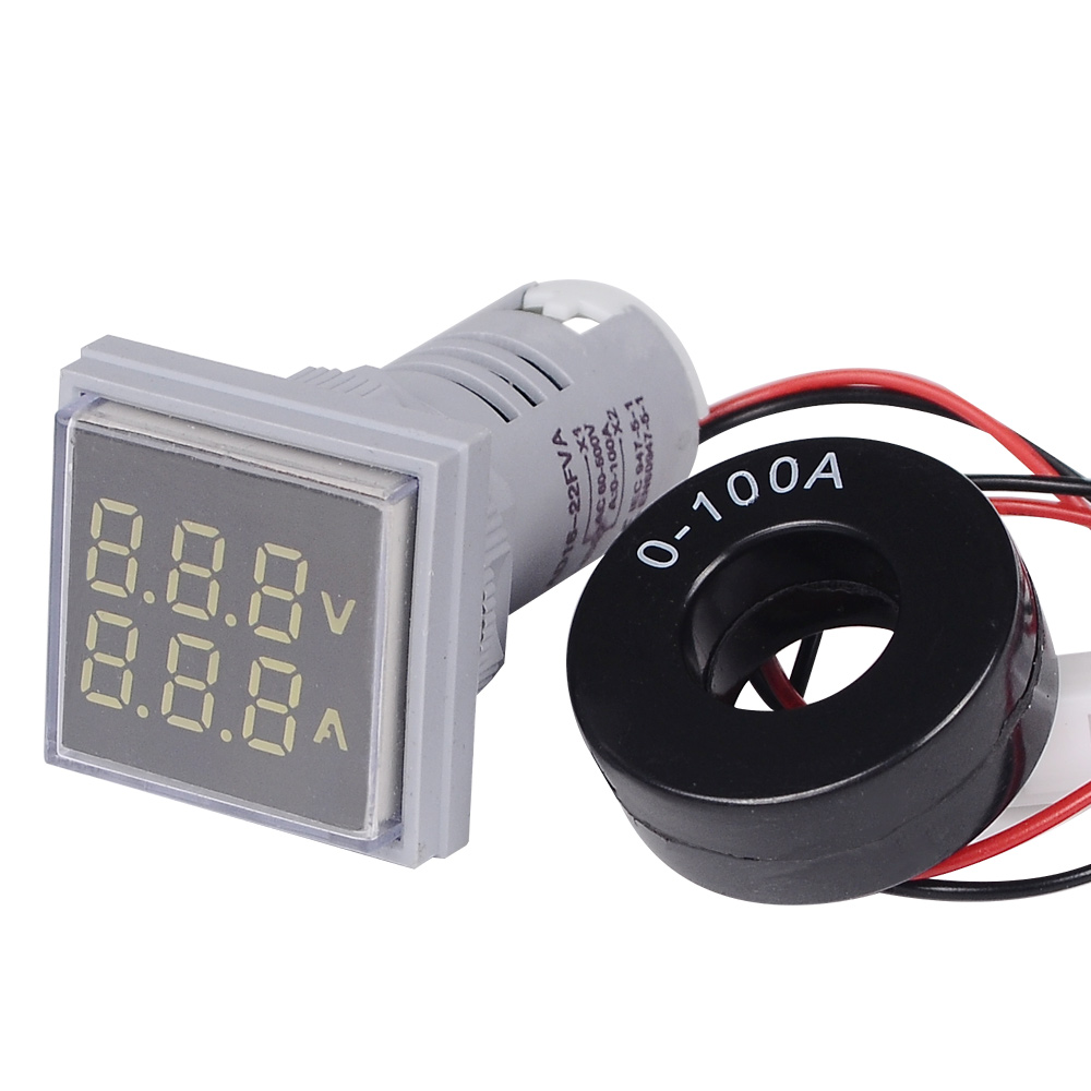 Вольт-Ампертметр цифр.LED AC/50Hz (20-500VAC, 0-100A датч.тока) DMS-205 КРАСНЫЙ (31*27, Dк-22мм)