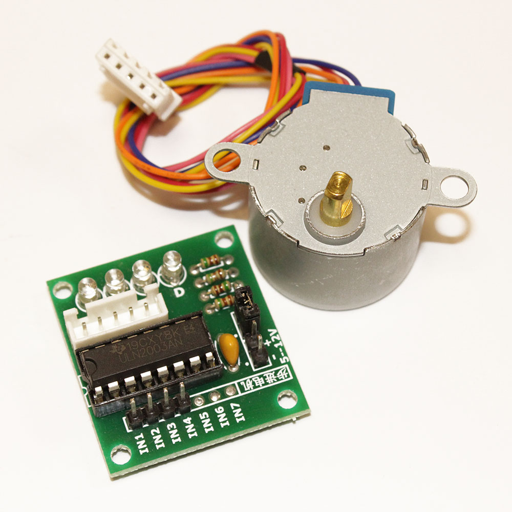 Двигатель шаговый DC5V 28BYJ-48 (d=28мм, h=20мм) с платой управления на ULN2003