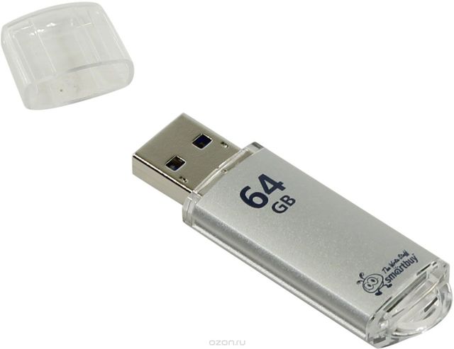 Карта памяти Smart Buy 64Gb USB V-Cut серебро