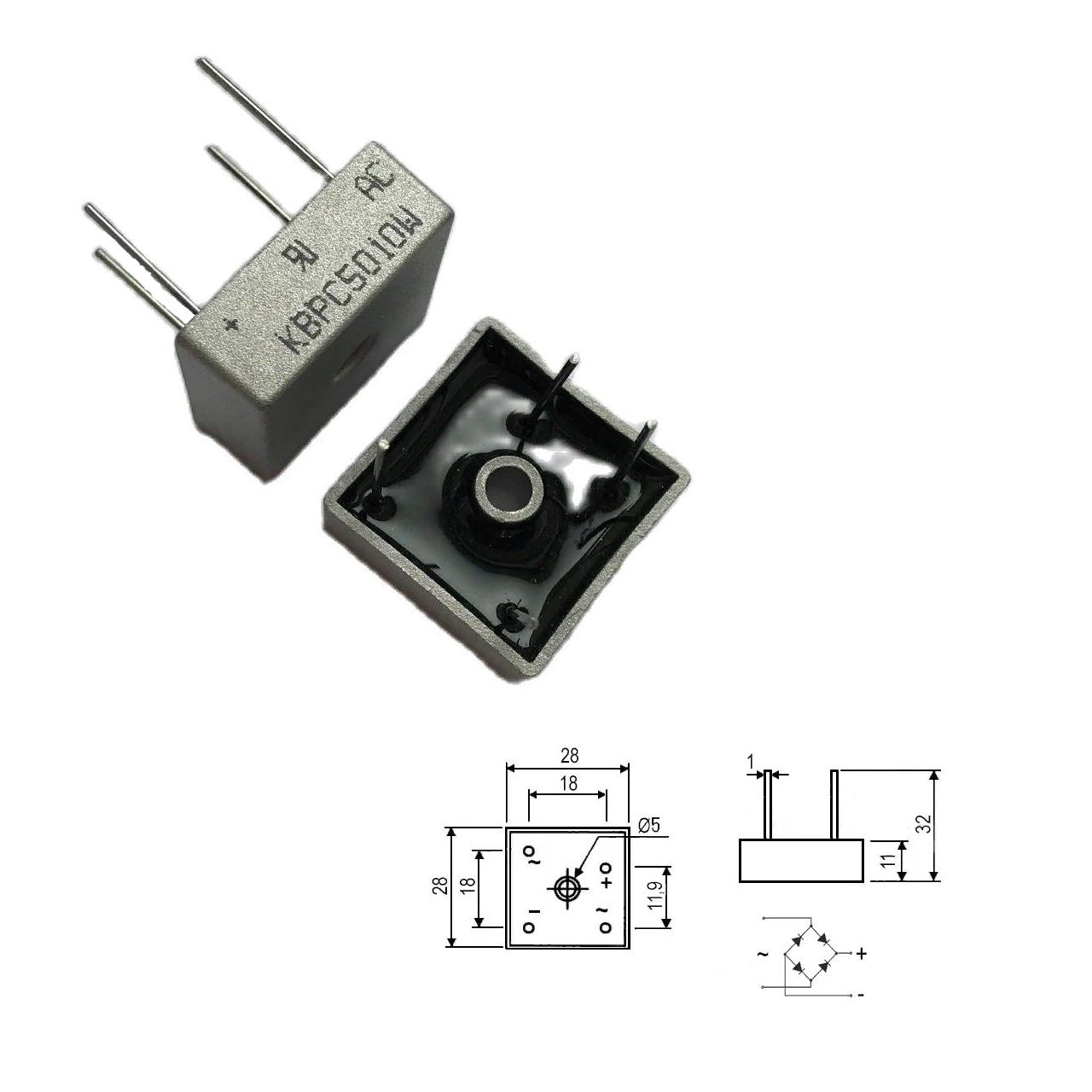 Диодный мост KBPC5010W 50A ,1000V MB-35, гибкие
