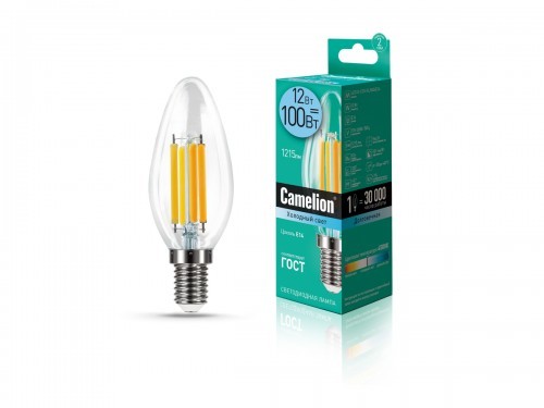 Лампа светодиодная Camelion филамент 845 12Вт Е14 3300-5300К свеча белый нейтр