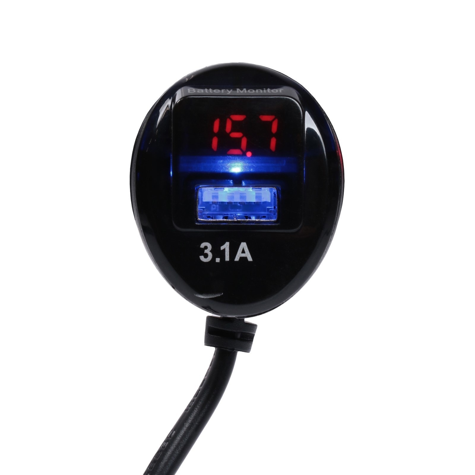 Переходник прикуривателя 2 гнезда + 1 гнездо USB 3,1А, + вольтметр 12V, провод 70см