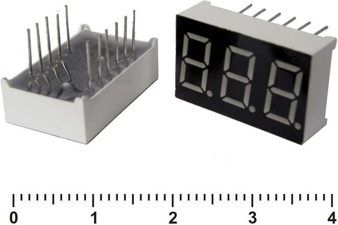 Индикатор LED: 3 знака 14*22*7,2мм КРАСНЫЙ с точкой, общий катод,  KEM-3361AR, 10pin