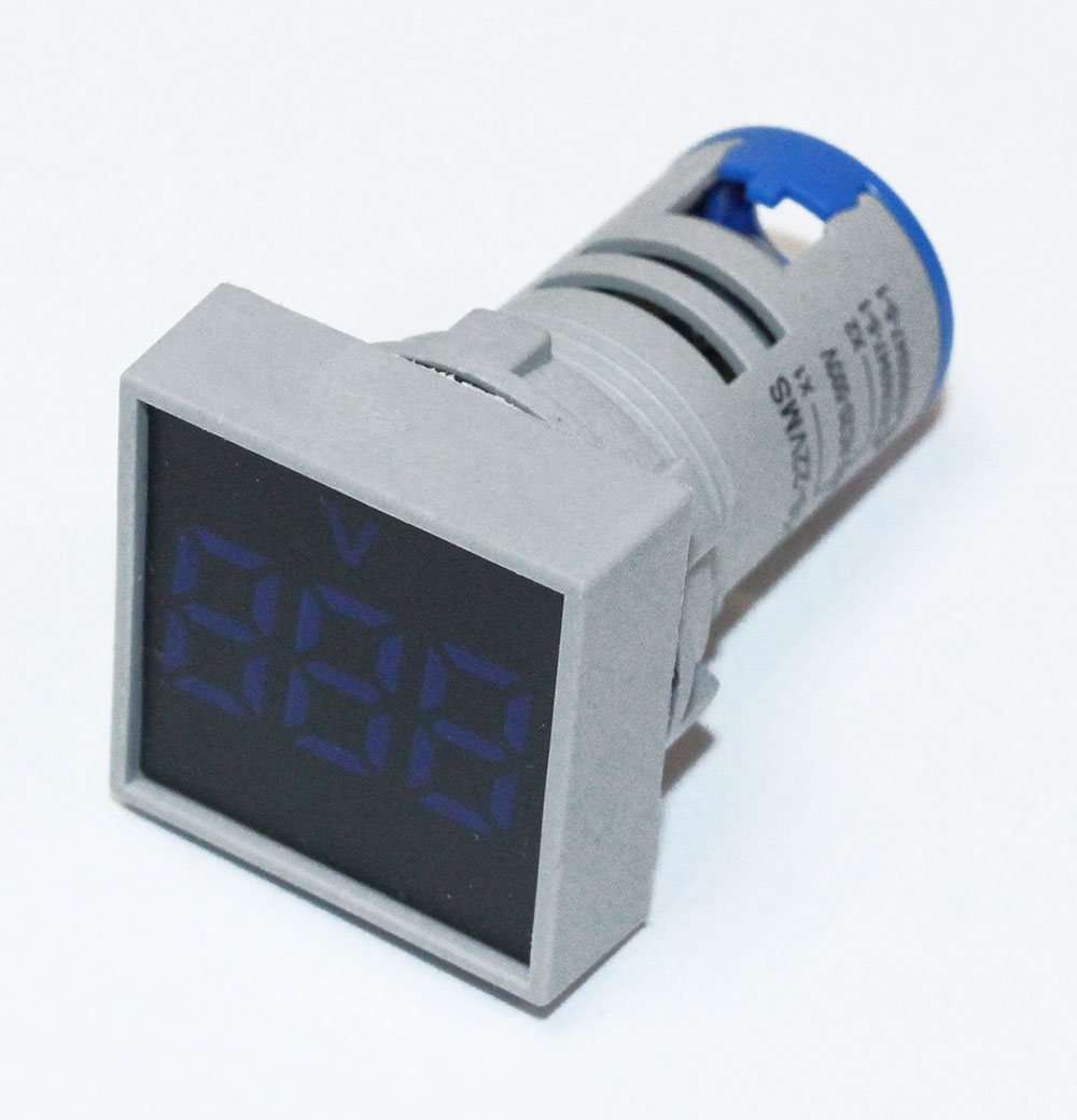 Вольтметр  цифровой LED (20-500VAC) DMS-144 СИНИЙ (30*30мм,Dкорп-22мм) AC/50Hz