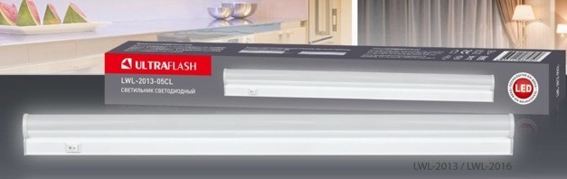 Светильник светодиодный линейный Ultraflash LWL-2016-05, 220В, 16Вт , 6000К, 1177мм*35*22мм c выкл на корп, с сетев провод.