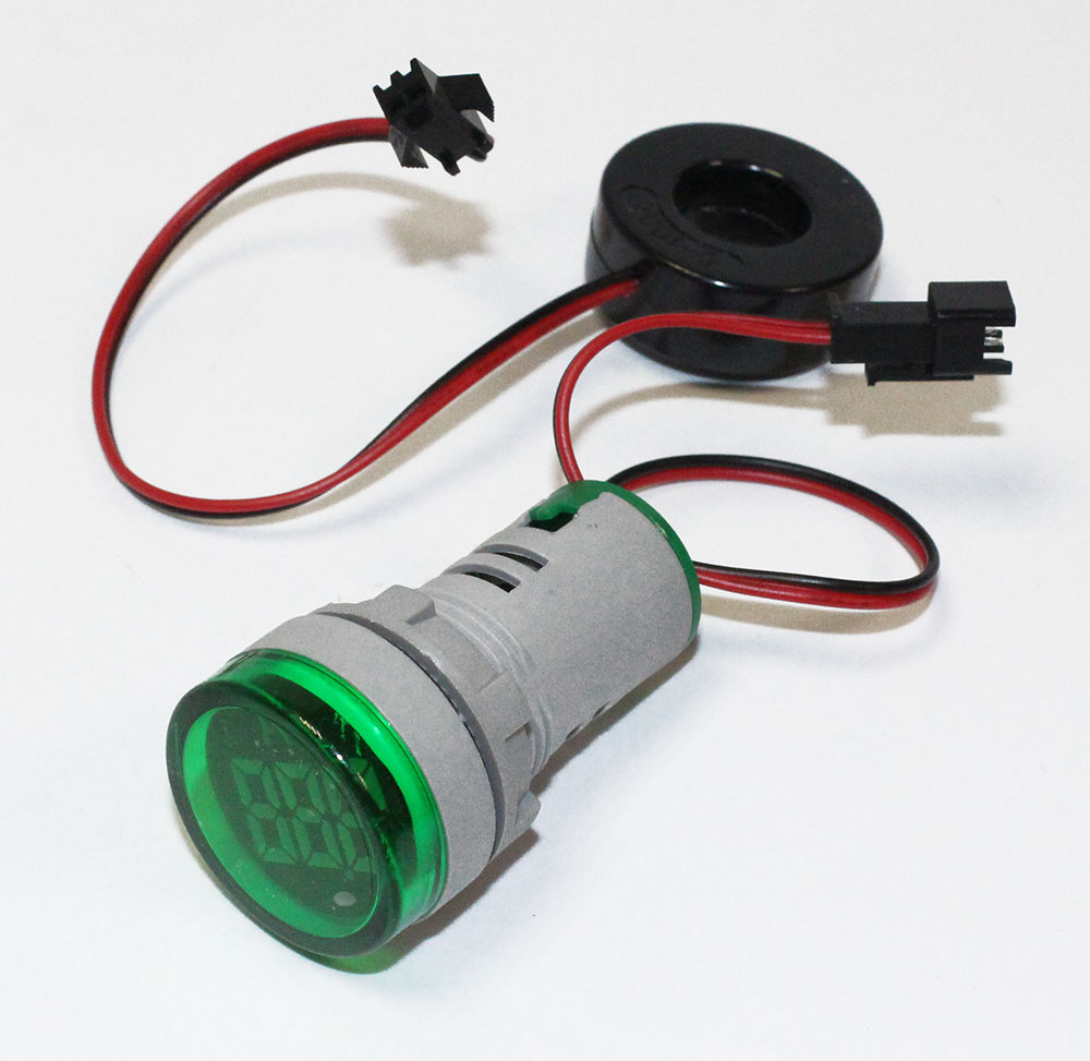 Амперметр LED AC-50Hz 0-100A 220V датчик тока DMS-213 ЗЕЛЕНЫЙ Dдисплея- 28мм, Dустан- 22мм, круглый