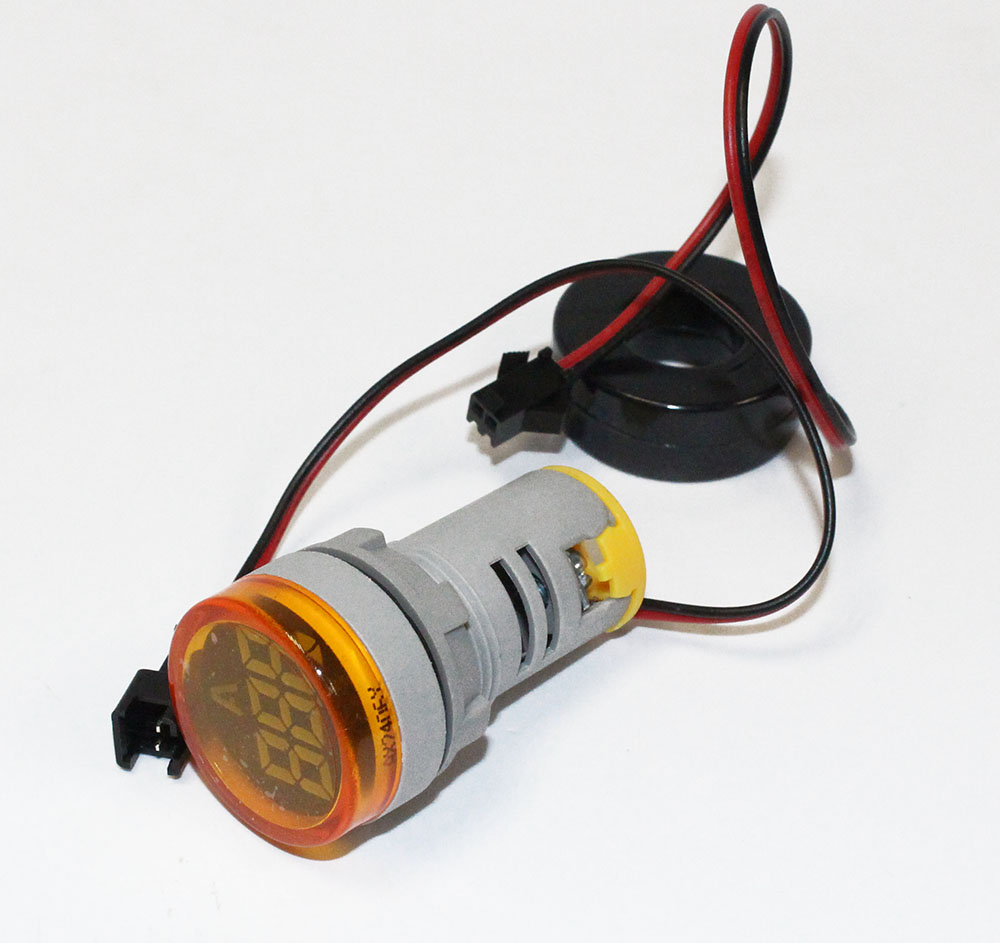 Амперметр LED AC-50Hz 0-100A 220V датчик тока DMS-212 ЖЕЛТЫЙ Dдисплея- 28мм, Dустан- 22мм, круглый