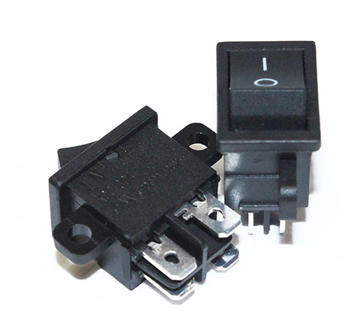 Переключатель без подсветки KDC-G04  on-off 4pin, черный, крепление - 'ушки' (устан 19x13мм, 250В 5A) прямоуг.