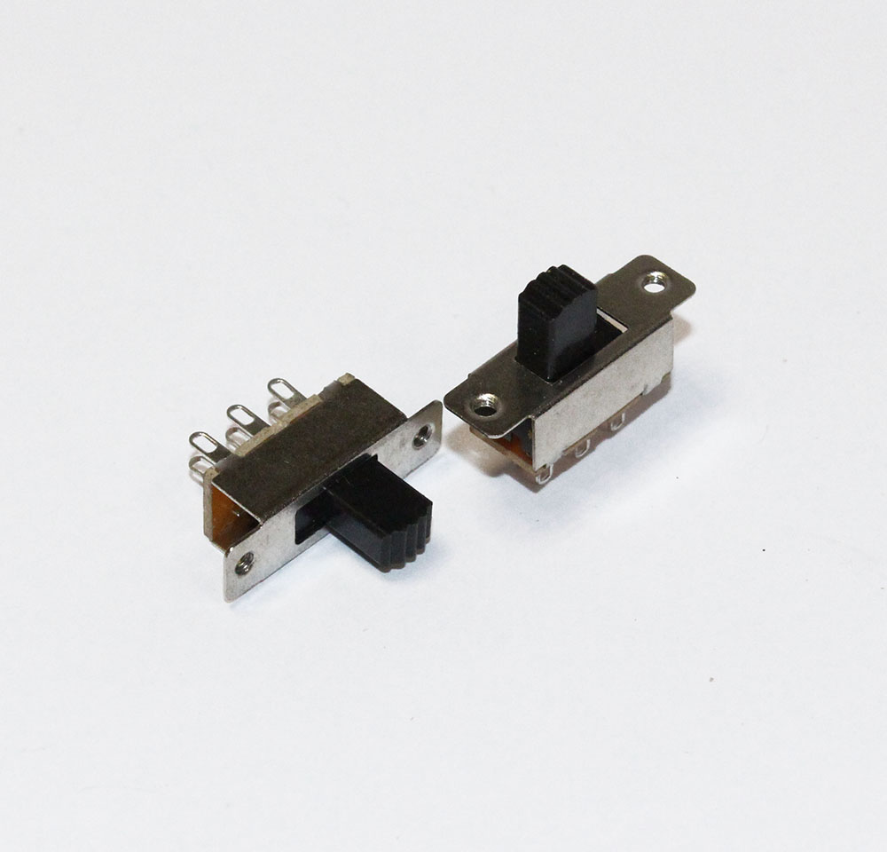 Переключатель движковый (ползунковый) 3*2pin 2полож. 16*7,5**12мм, ручка 7мм, 6 выводов, крепление на корпус KBB40-2P2W