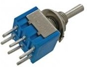 Тумблер мини MTS-223 (6pin) 3полож ON-OFF-ON 6A 125V 3А 250V без фиксации
