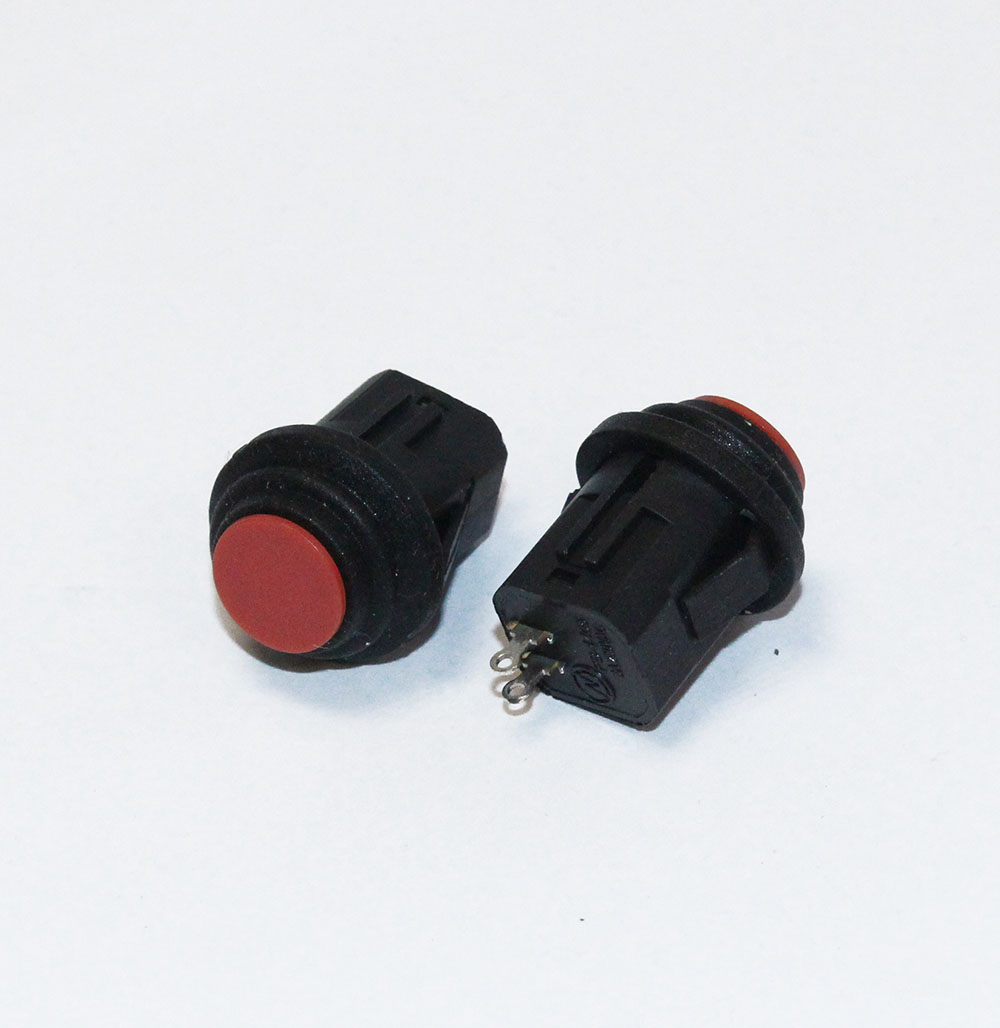 Кнопка без фиксации SB570-R 2pin 250В 3A круглая, красная клавиша, IP65, Dкорп-17мм, M14 влагозащитная