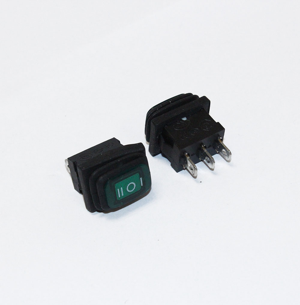 Переключатель Клавиша  SB0008 3pin on-off-on  IP65, зеленый 13*19мм, 250V 6A влагозащита