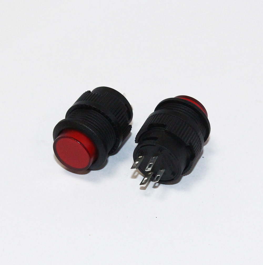 Кнопка без фиксации R16-503BD-R 4pin 250В 3A M16, Dкор=-18мм, круглая, красная-неон подсветка