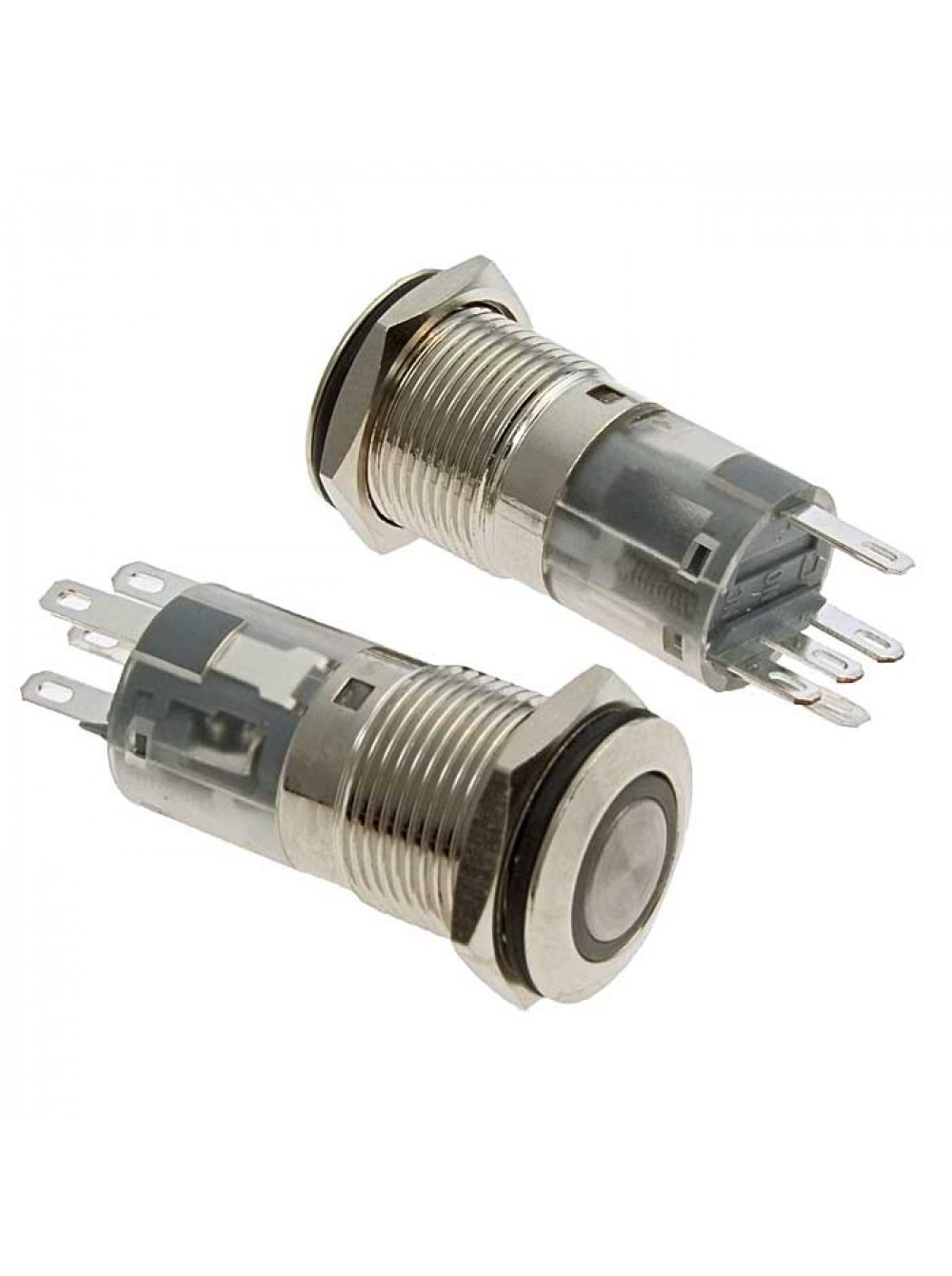 Кнопка антивандальная c фиксацией M16, Dкорп-18мм, 5pin, IP65 off-on , подсветка DC12V, металл  LAS2-AGQ