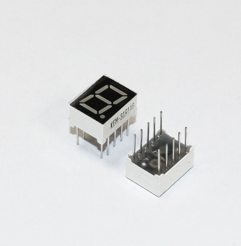 Индикатор LED: 1 знак 13*10*7мм ЗЕЛЕНЫЙ с точкой, общий катод, KEM-3191AG, 10pin