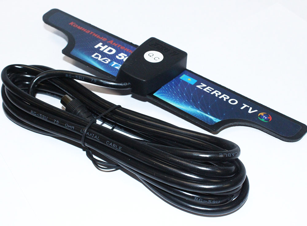 Антенна комнатная к цифровому ТВ DVB-T2 'HD50-Zerro' на липучке, 3м кабель