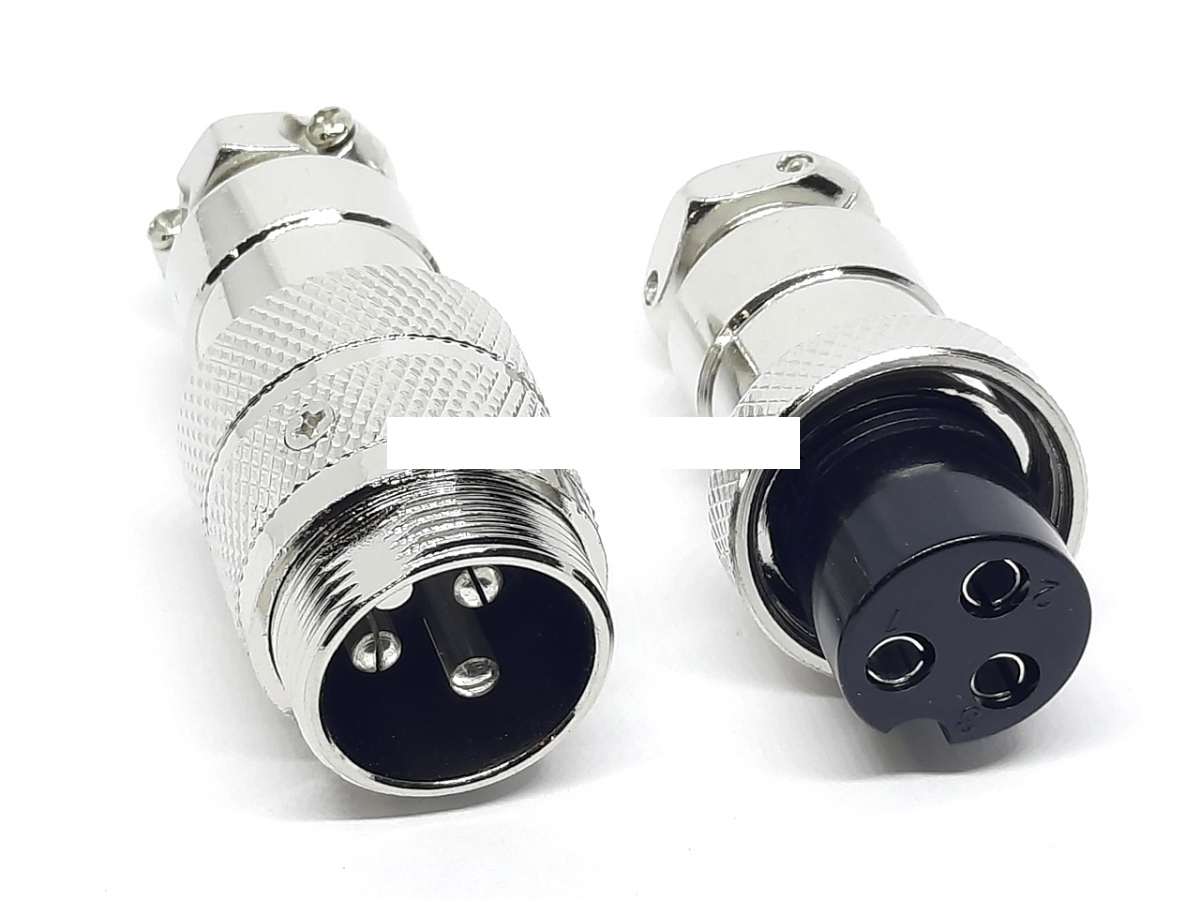 Штекер MIC20/GX20 3pin 22мм 7А 250В на кабель 1шт