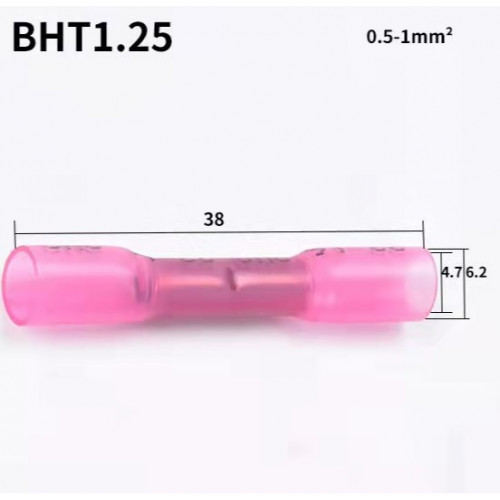 Клемма ГИЛЬЗА соединительная BHT1.25 обжим, термоусадка 0.5-1.5мм2 (Dвнутр=1.7мм; L=36мм) красная