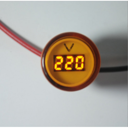 Вольтметр цифровой AC 220V перемен.напряж. КРУГЛЫЙ ЖЕЛТЫЙ