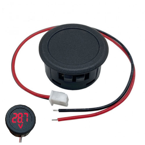 Вольтметр цифровой LED DC (D-34мм, H-18мм) круглый (4-100V) 2 провода, цифры красные
