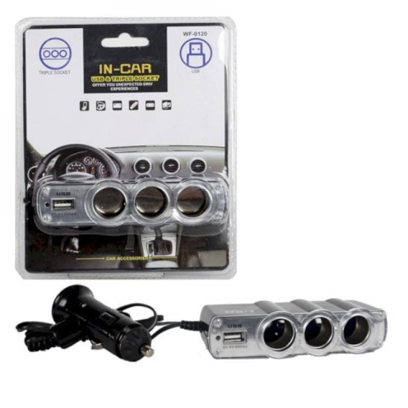 Переходник прикуривателя 3 гн+USB WF0120 Olesson