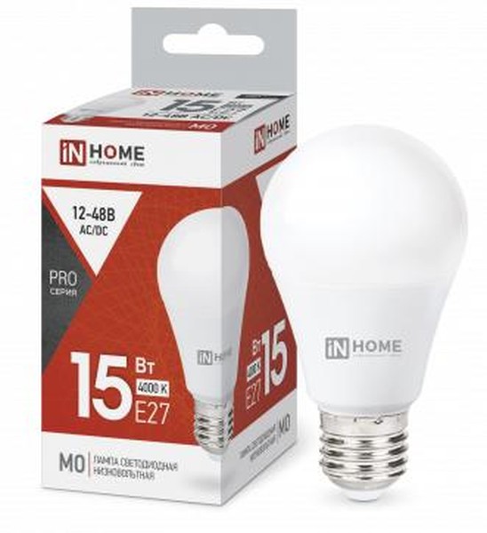 Лампа светодиодная низковольтная IN HOME А60 15Вт 12-48V Е27 4000K AC/DC 1200лм