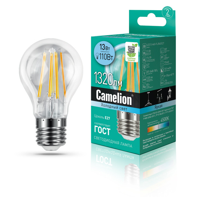 Лампа светодиодная Camelion филамент 1Вт A60 845 E27