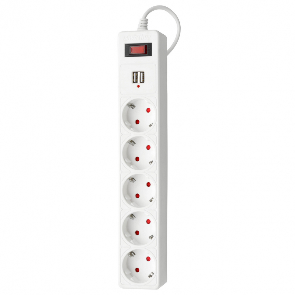 Фильтр питания Smartbuy c 2гн.USB, 5 розеток ПВС 3*0,75, 1,8м.