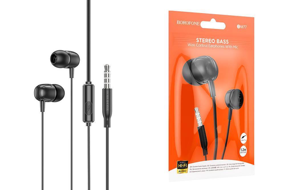 Гарнитура BoroFone BM77, без регул.гром., черный, 1,2м