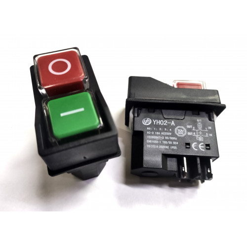 Переключатель без подсветки YH-02A/KDL28 4pin 16A 250V IP55 крас./зел. (2 кноп.) 28мм широкий электромагнитный