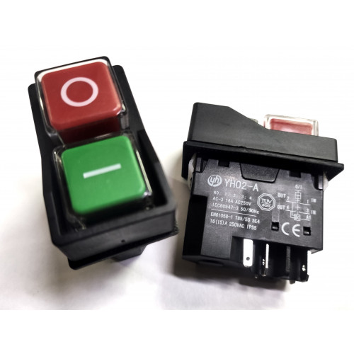 Переключатель без подсветки YH-02A/KDL28A 5pin 16A 250V IP55 крас./зел. (2 кноп.) 28мм широкий электромагнитный