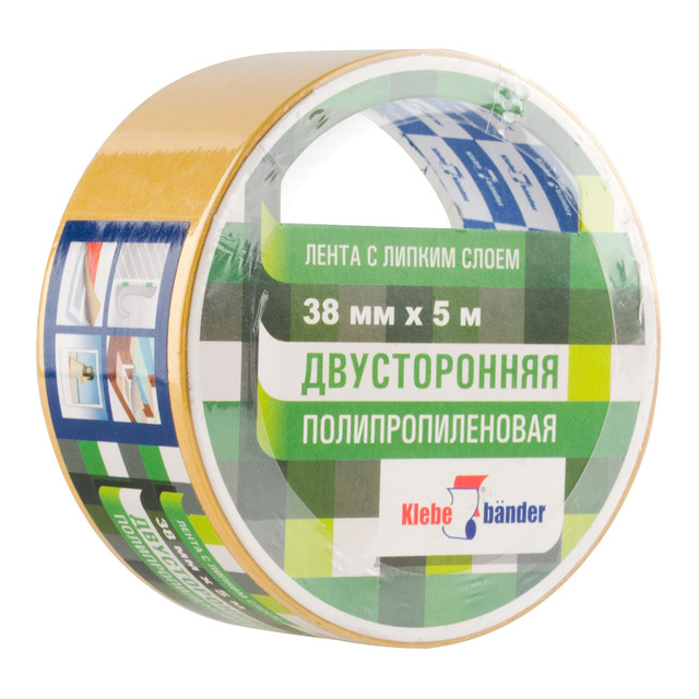 Скотч-лента клейкая 2-сторонняя 38мм*5м полипропилен белый Klebebander