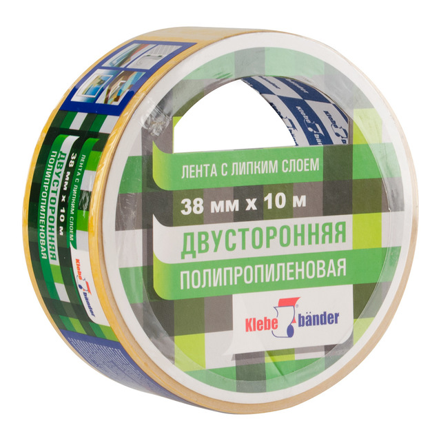 Скотч-лента клейкая 2-сторонняя 38мм*10м полипропилен белый Klebebander