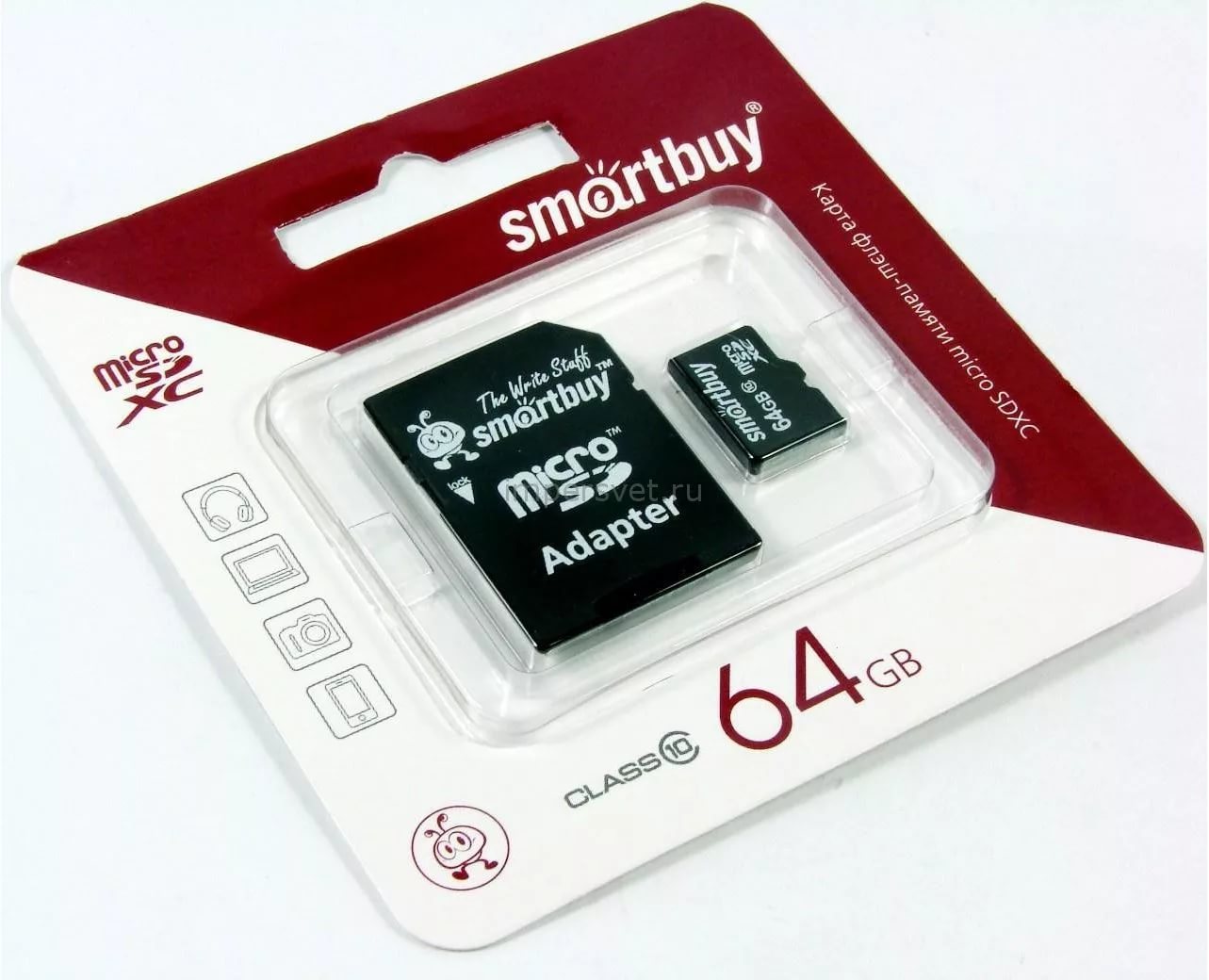 Карта памяти Smart Buy micro SDXC 64Gb class 10 с адаптером SD