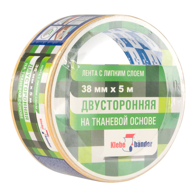 Скотч-лента клейкая 2-сторонняя 38мм*5м, на тканевой основе, Klebebander