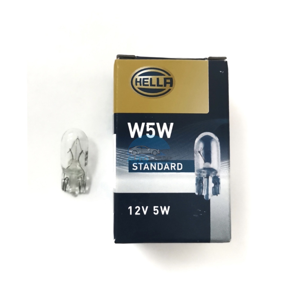 Автолампа галогенная T10 (W2,1-9,5d), W5W, 12V, 5W, HELLA (габарит, поворот, номер) б/ц..1шт