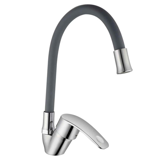 Смеситель для кухни СоюзКран 113 силикон. излив, керам. картридж 35мм, серый, цинк, 567-114