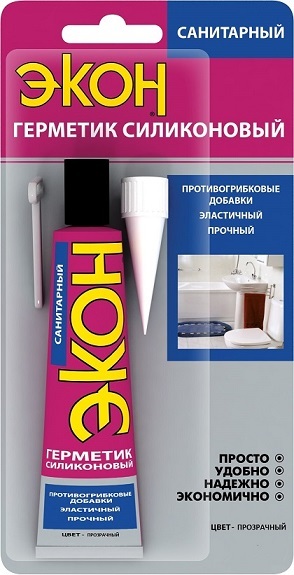 Герметик силиконовый ЭКОН санитарный, прозрачный, 70мл, на блистере