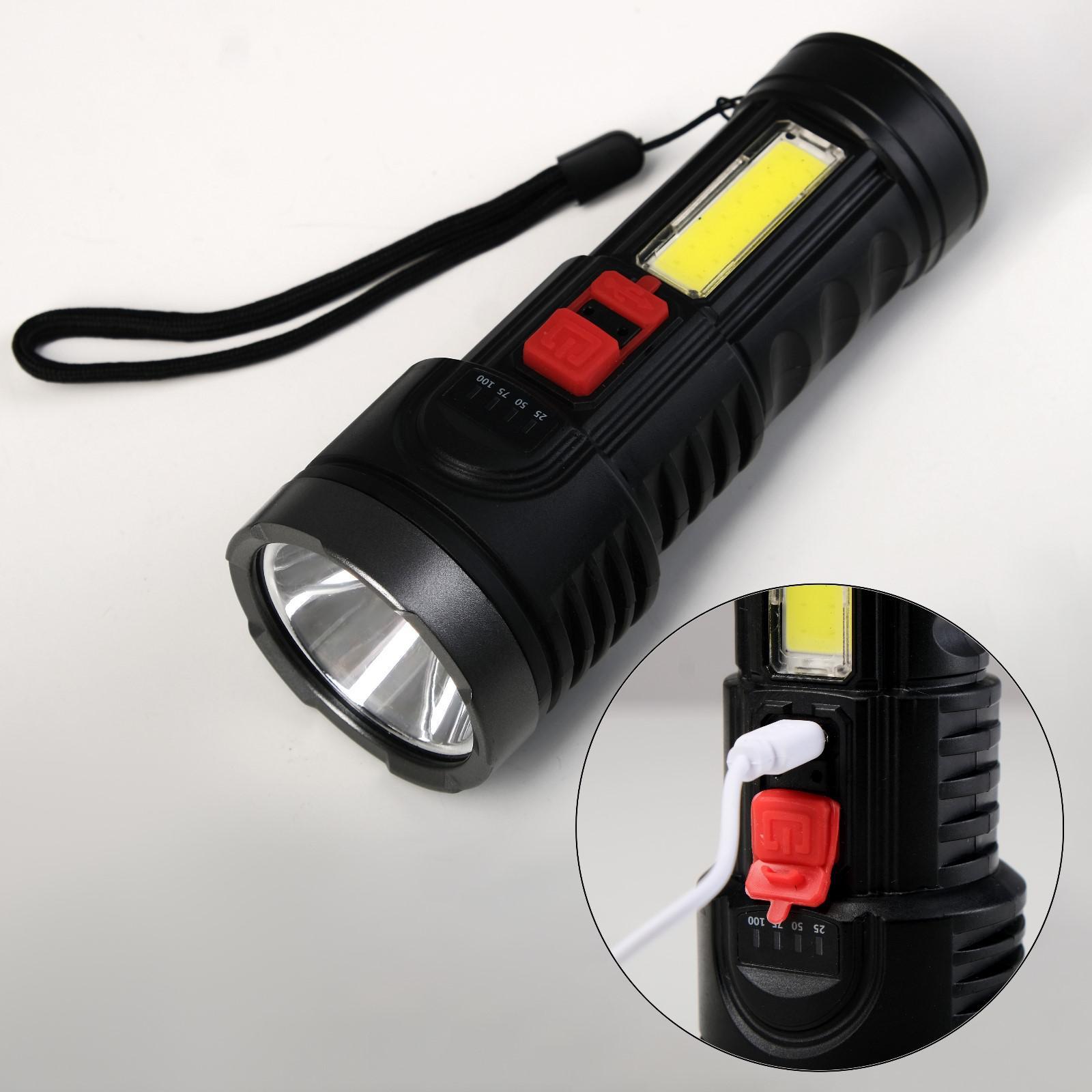 Фонарь  ручной аккумуляторный, 1,5 и 3Вт, 1200мАч, USB, COB, 4 режима, 14*5,5см