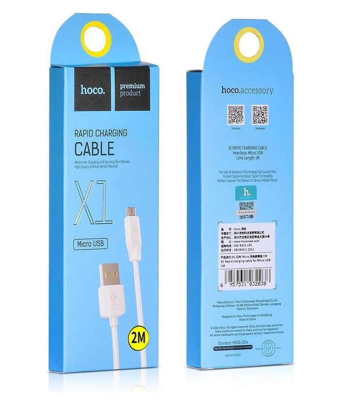 Шнур шт.microUSB - шт.USB Hoco X1, 2,4A, 2м белый