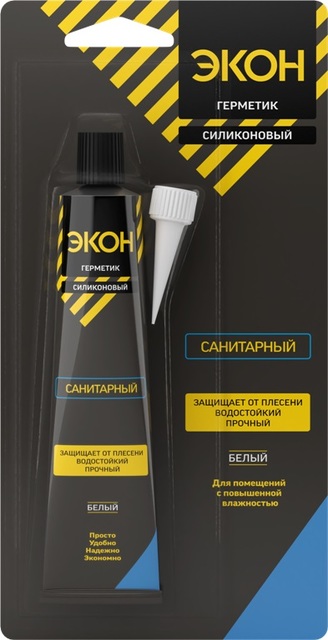 Герметик силиконовый ЭКОН санитарный, белый, 60мл, на блистере