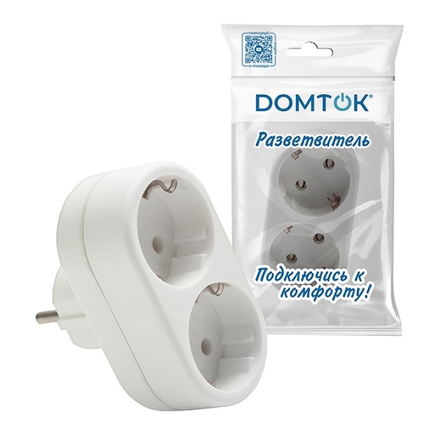 Разветвитель электр. 2гн з/к DOMTOK 3500Вт 250В плоский белый