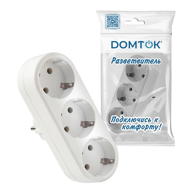 Разветвитель электр. 3гн з/к DOMTOK 3500Вт 250В плоский белый
