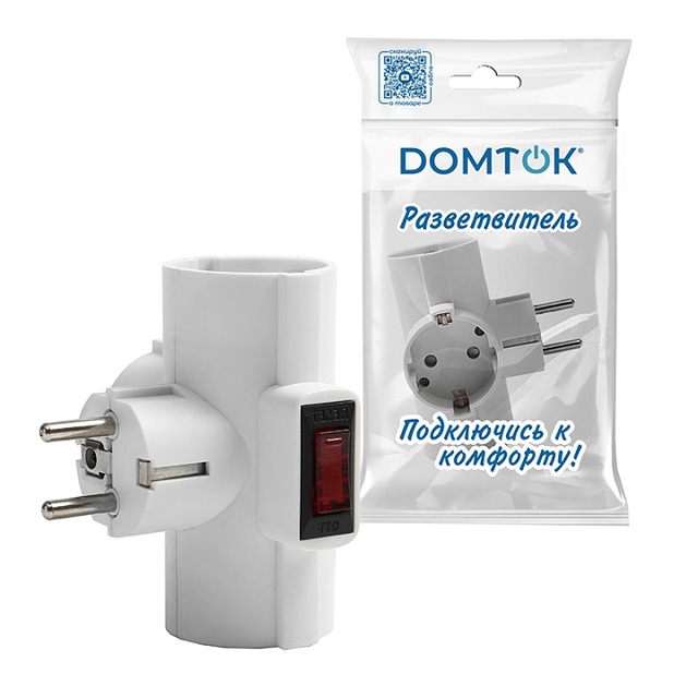 Разветвитель электр. 3гн з/к, з/шторки DOMTOK 3500Вт 250В Т-образн., с термовыкл., белый