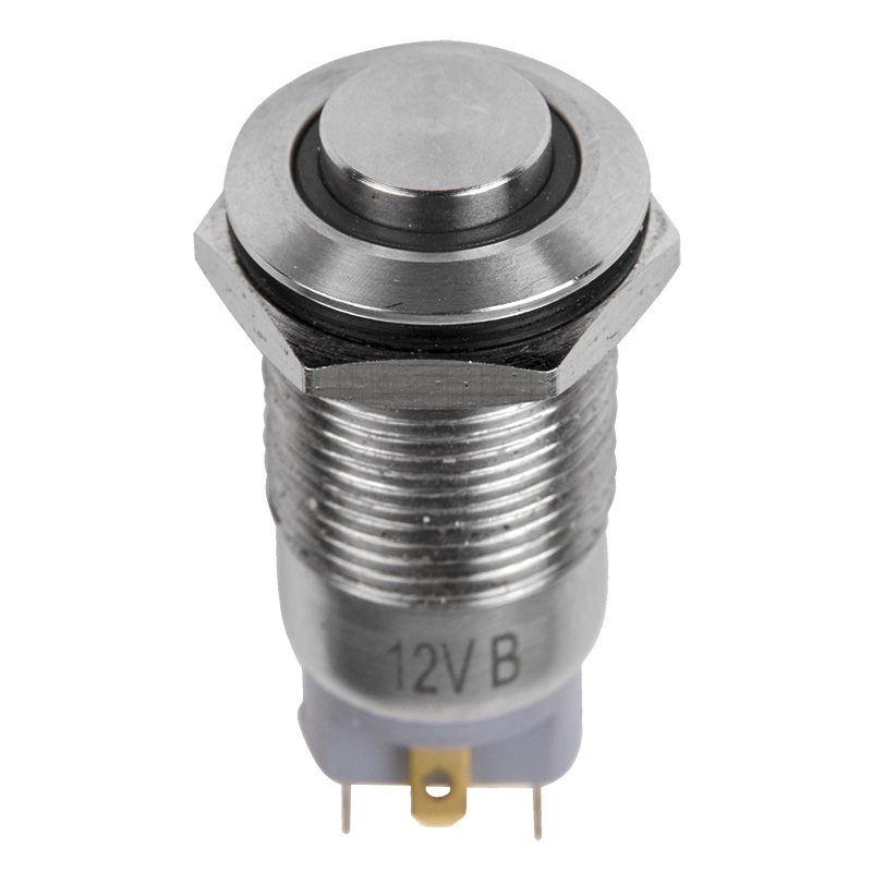 Кнопка антивандальная c фиксацией M12, Dкорп-14мм, 4pin, IP65 off-on , подсветка DC12V синий, металл  36-3221
