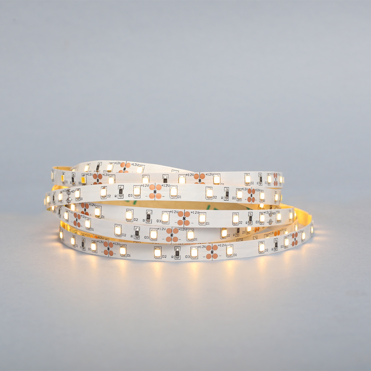 Лента светодиодная SMD2835, IP23, 60LED, теплый белый, 12V, 8*0,22мм, 5м 141-336