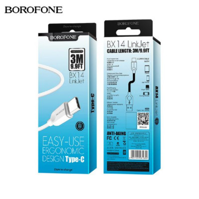 Шнур шт.Тип-С - штUSB Borofone BX14, 3A, 1м белый