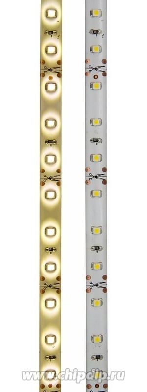Лента светодиодная SMD2835, IP65, 60LED, теплый белый, 4,8W/метр, 12V, 8*0,22мм, 10см 141-356
